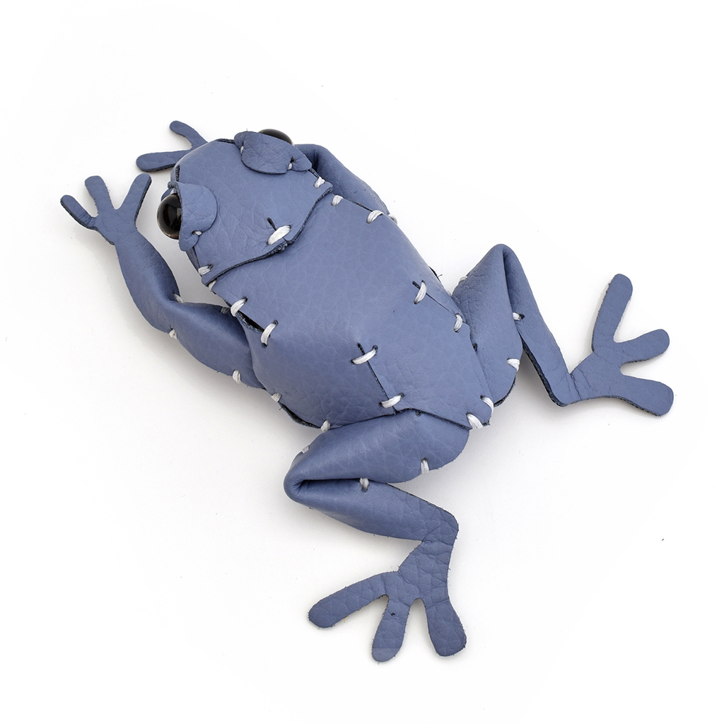 The Blue colourway — a single leather frog, seen from above.