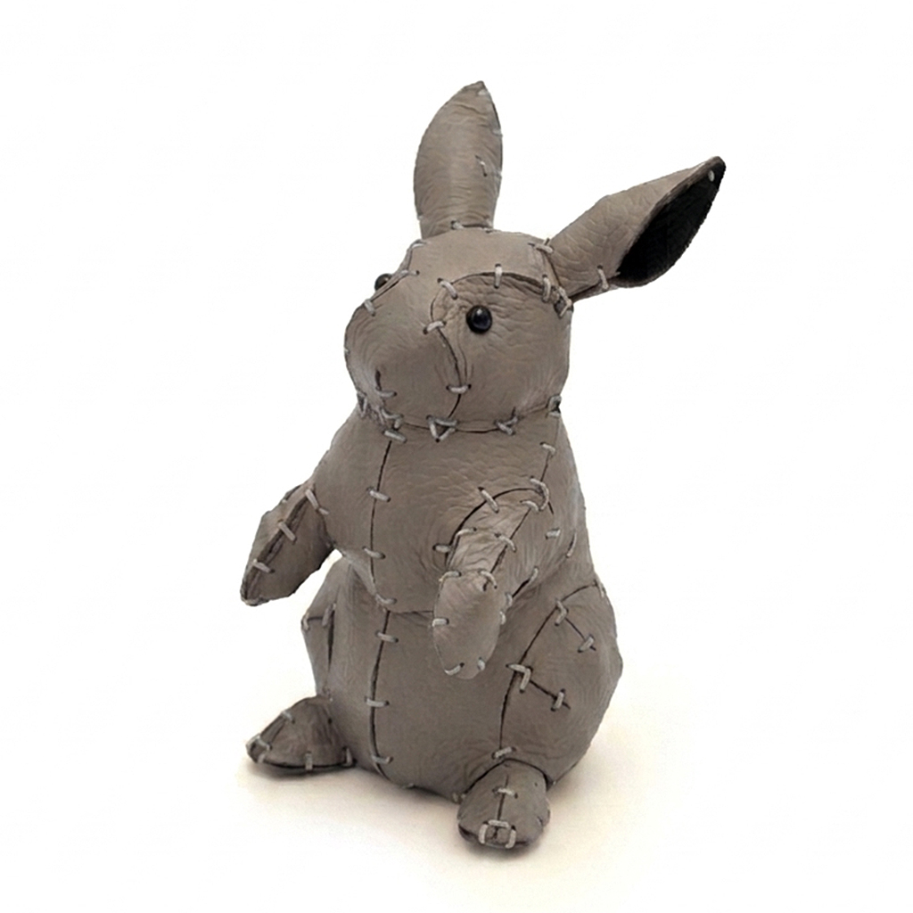 The Grey colourway — a single standing leather rabbit.