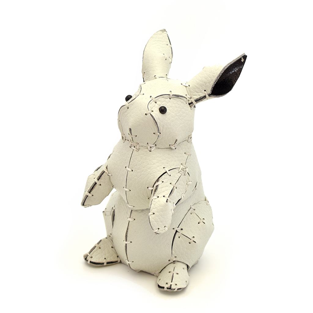 The White colourway — a single standing leather rabbit.