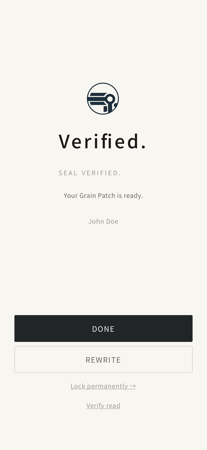 The patch is sealed with your details