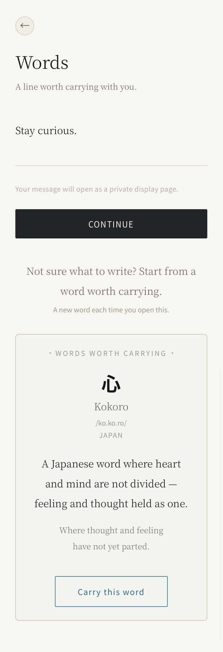 Words Worth Carrying — a word to start from