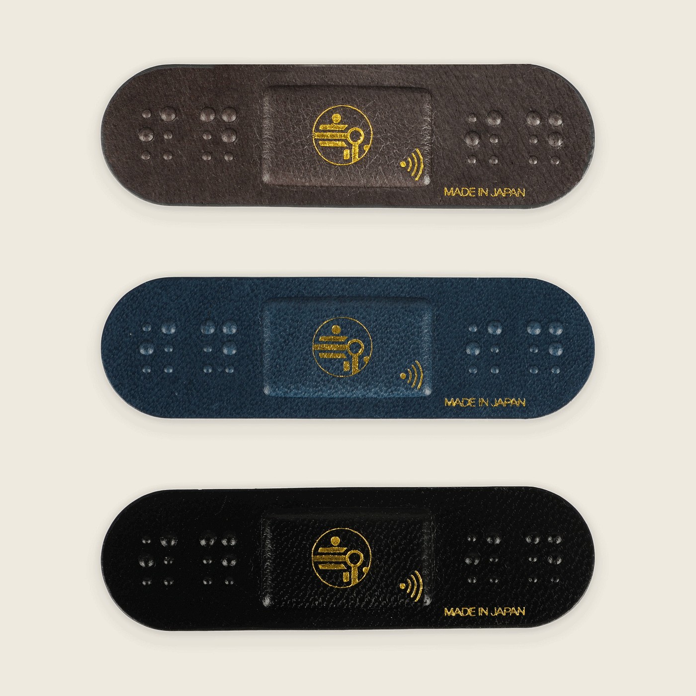 Night colorway — a set of three Grain Patches: Charcoal Grey, Navy, and Black